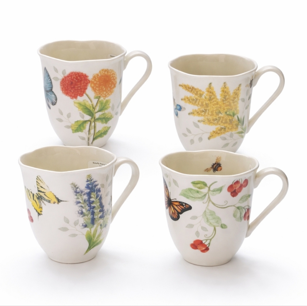 Lenox BUTTERFLY MEADOW HARVEST MUGS Set Of 4